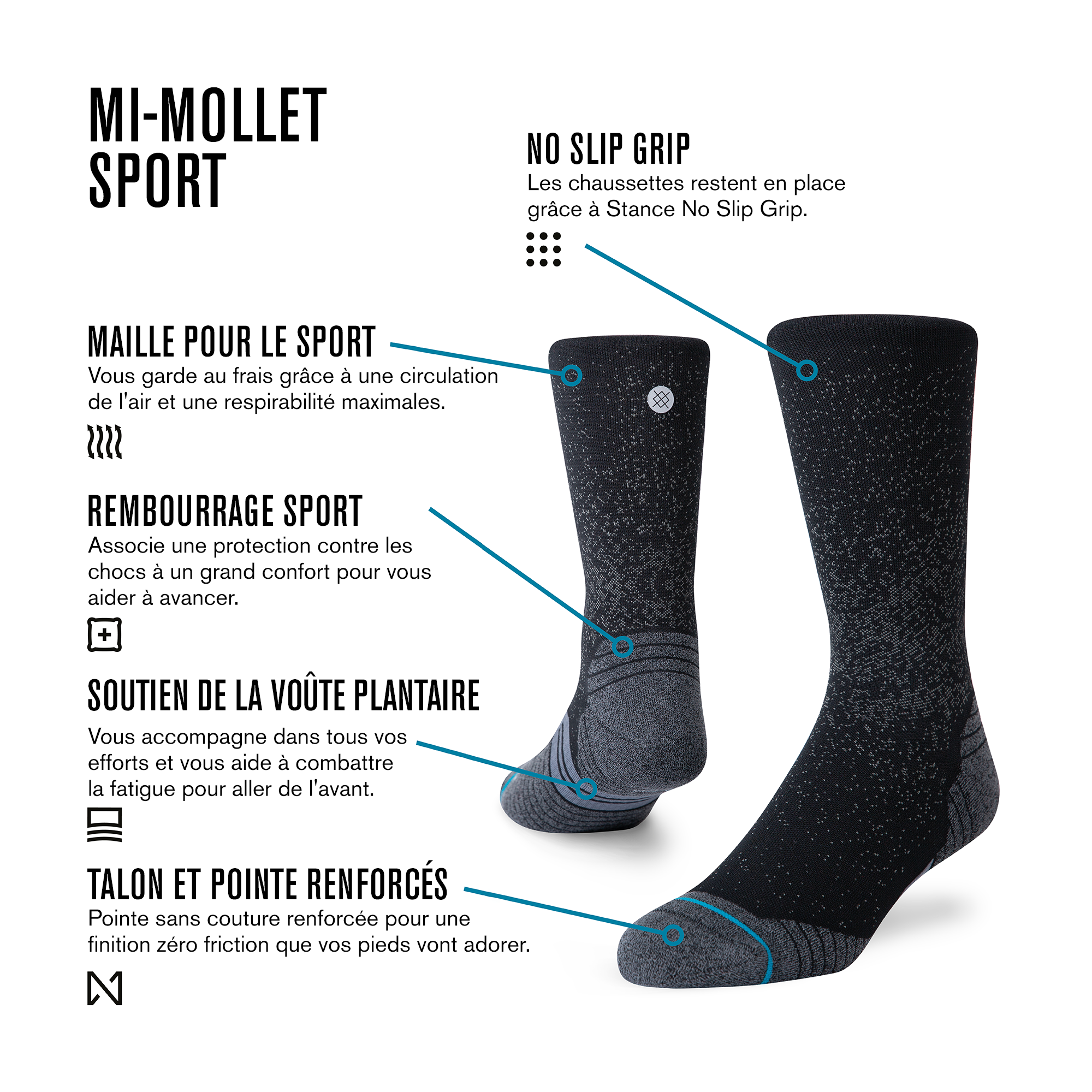 Chaussettes mi-mollet Icon Sport noires de Stance